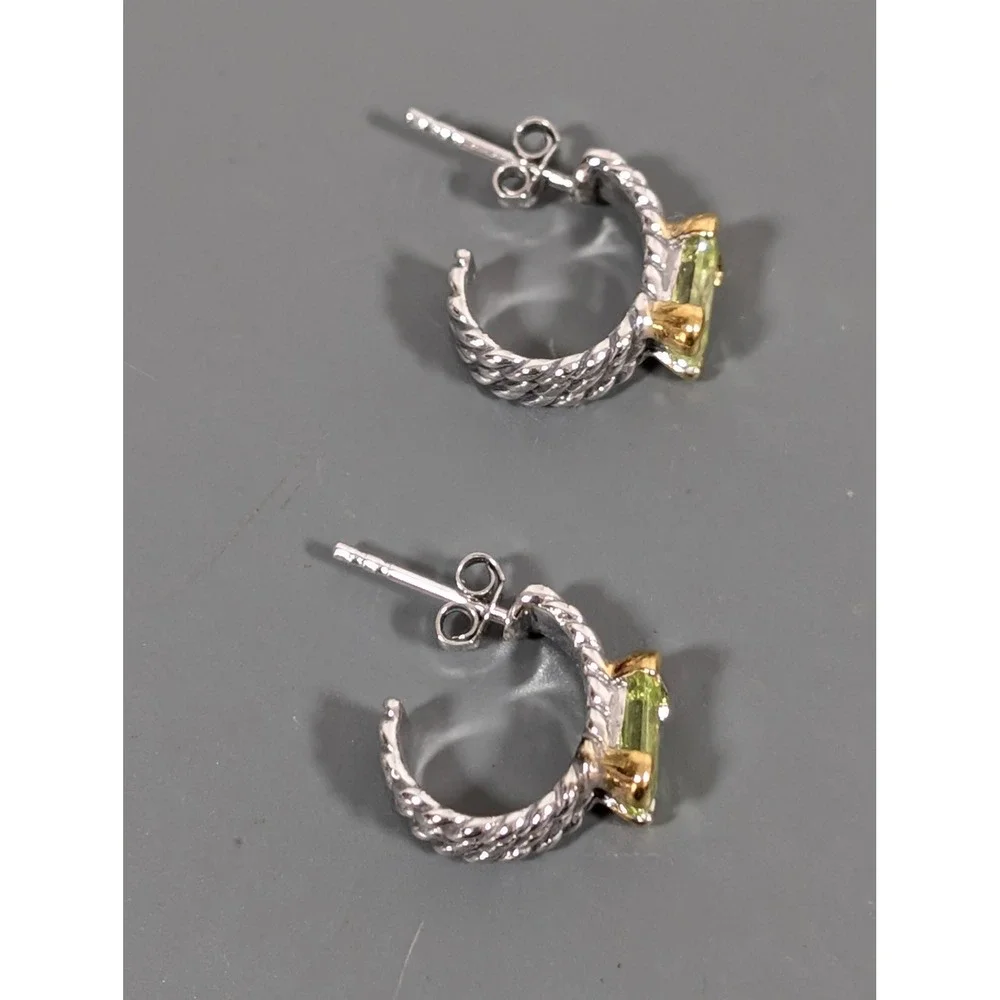 Silver‎ Tone Cable Huggie Hoop Earrings Green CZ Accent Pierced Designer Style